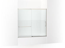 Load image into Gallery viewer, KOHLER K-707618-8G81 Elate Sliding bath door, 56-3/4&quot; H x 56-1/4 - 59-5/8&quot; W with heavy 5/16&quot; thick Crystal Clear glass with privacy band
