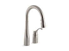 Load image into Gallery viewer, KOHLER 649-VS Simplice Two-Hole Kitchen Sink Faucet With 14-3/4&quot; Pull-Down Swing Spout, Docknetik(R) Magnetic Docking System, And A 3-Function Sprayhead Featuring Sweep(Tm) Spray in Vibrant Stainless
