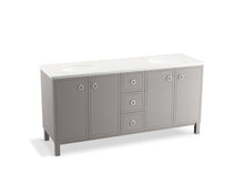 Load image into Gallery viewer, KOHLER K-99512-LGSD-1WT Jacquard 72&quot; bathroom vanity cabinet with furniture legs, 4 doors and 3 drawers, split top drawer
