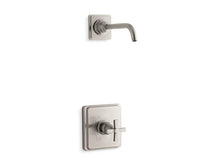 Load image into Gallery viewer, KOHLER TLS13134-3B-BN Pinstripe Rite-Temp Shower Trim Set With Cross Handle, Less Showerhead in Vibrant Brushed Nickel
