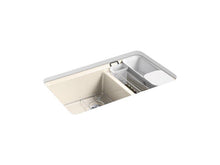 Load image into Gallery viewer, KOHLER K-8669-5UA3-FD Riverby 33&quot; x 22&quot; x 9-5/8&quot; Undermount large/medium double-bowl kitchen sink with accessories and 5 oversized faucet holes
