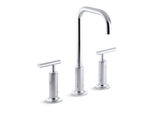 Load image into Gallery viewer, KOHLER K-14408-4-BN Purist Widespread bathroom sink faucet with high lever handles and high gooseneck spout
