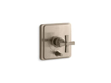 Load image into Gallery viewer, KOHLER T98757-3B-BV Pinstripe Rite-Temp(R) Pressure-Balancing Valve Trim With Diverter And Grooved Cross Handle, Valve Not Included in Vibrant Brushed Bronze
