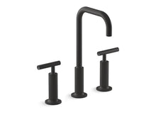 Load image into Gallery viewer, KOHLER K-14408-4 Purist Widespread bathroom sink faucet with high lever handles and high gooseneck spout
