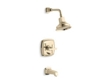 Load image into Gallery viewer, KOHLER T16233-3-AF Margaux Rite-Temp(R) Pressure-Balancing Bath And Shower Faucet Trim With Push-Button Diverter And Cross Handle, Valve Not Included in Vibrant French Gold
